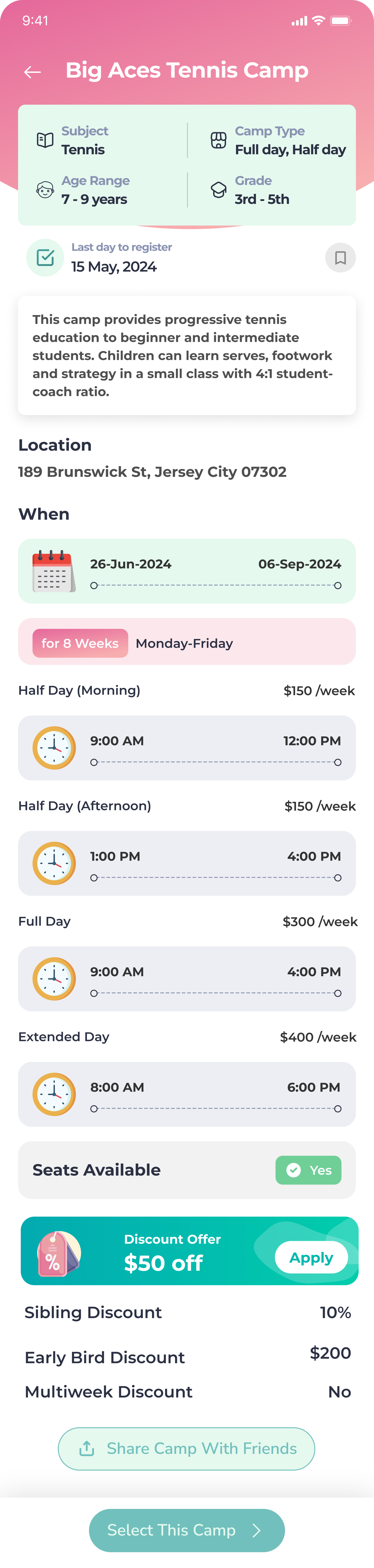 Camp Details Page
